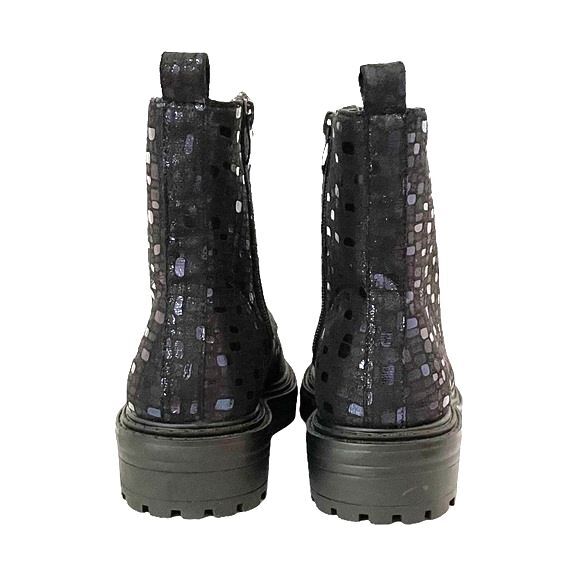 Tinstree Combat Boot Metallic Blue Printed Lug Sole 8 Eye Lace Up Boots Size 6 - Picture 10 of 13